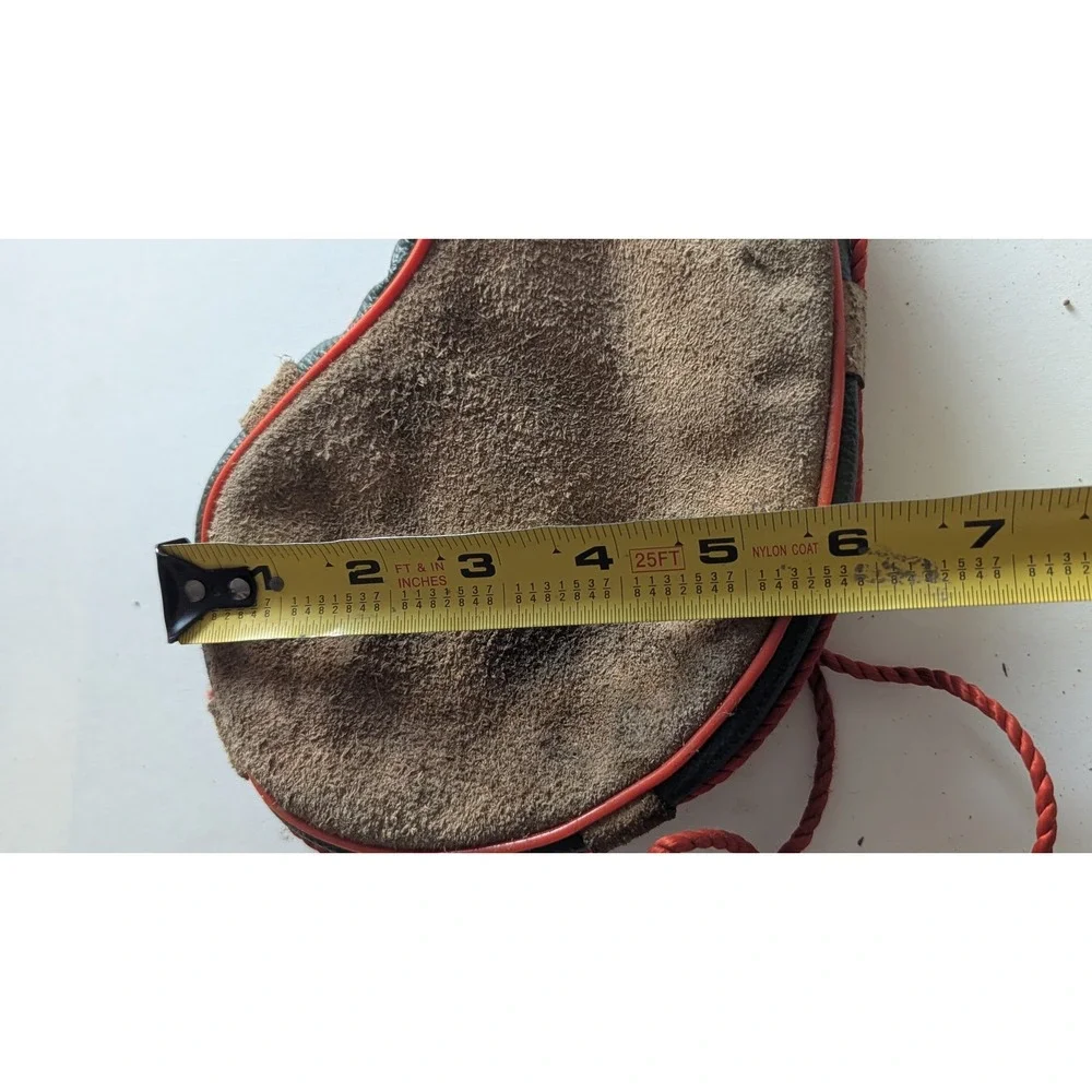Vintage Spanish Suede Leather Bota Bag Wineskin Brown Red Trim 11.5 Inch